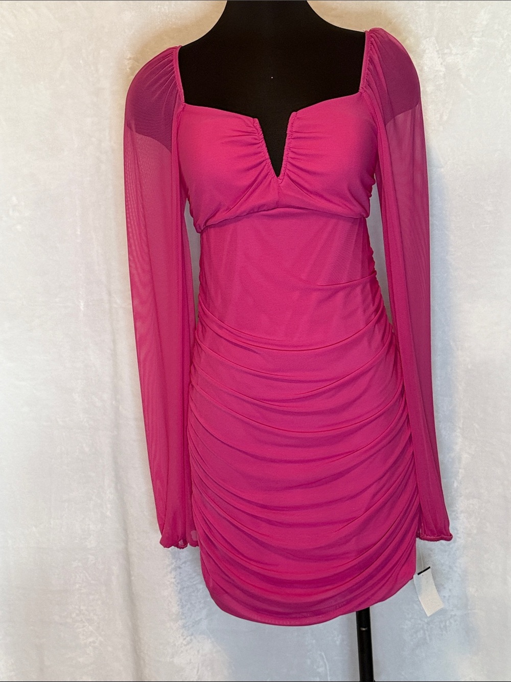 Fuchsia Long Sleeve Ruched Mini Dress